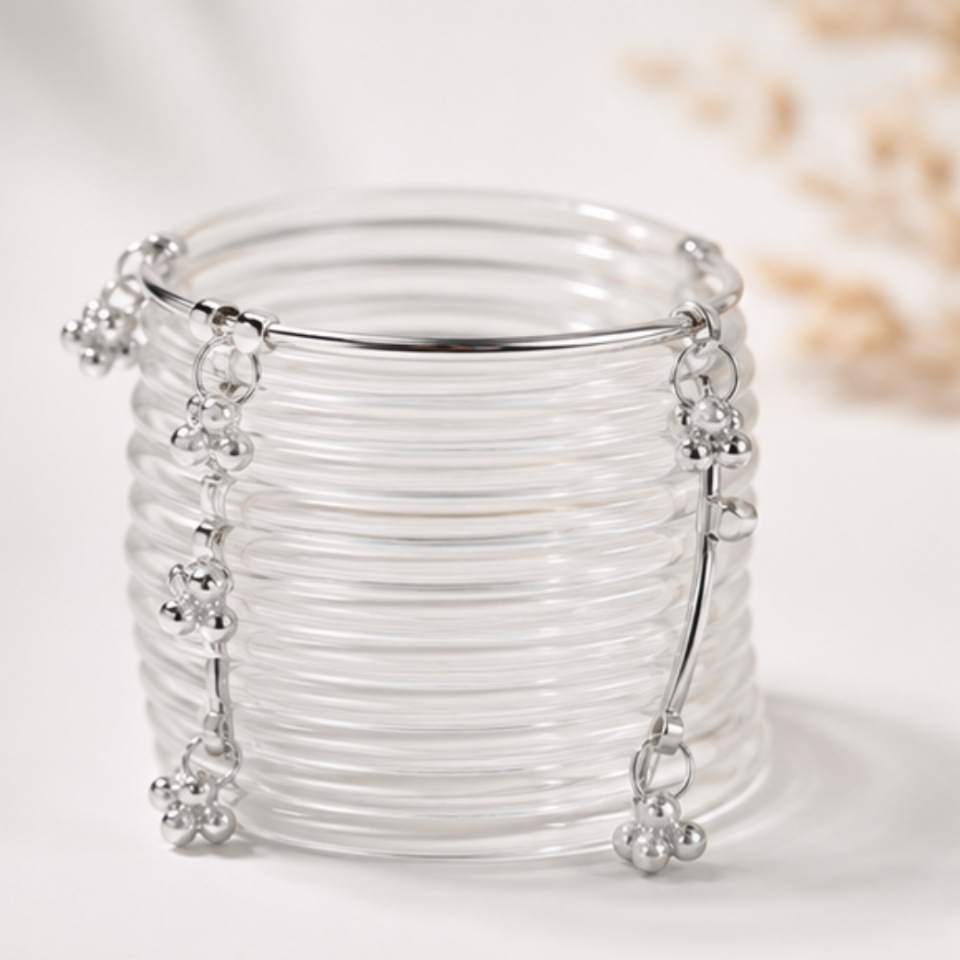 Silver Ghungroo Bangles Set